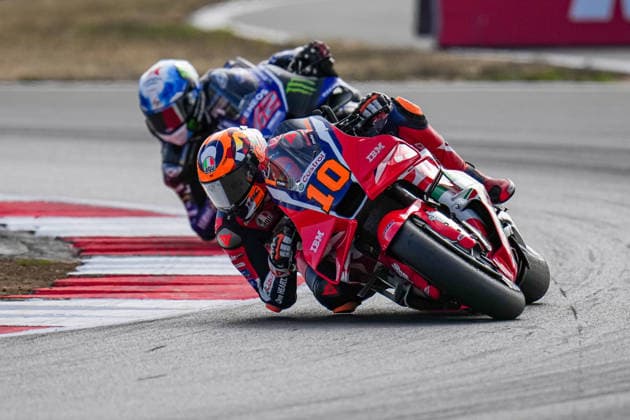 Luca Marini (Italy) of the Honda HRC Castrol ( 10) during MotoGP Warm Up at Round 12 of the 2026 Qatar Airways Grand Prix of Great Britain at Silverstone Circuit, Towcester, England on the 9 August 2026.  Copyright: xDavidxHornx PMI-7310-0229