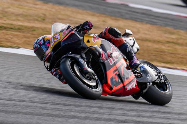 Enea Bastianini (Italy) of the Red Bull KTM Tech3 ( 23) during MotoGP Warm Up at Round 12 of the 2026 Qatar Airways Grand Prix of Great Britain at Silverstone Circuit, Towcester, England on the 9 August 2026.  Copyright: xDavidxHornx PMI-7310-0252