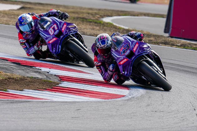 Toprak RazgatlÄ±oglu (Turkey) of the Prima Pramac Yamaha MotoGP ( 7) and Jack Miller (Australia) of the Prima Pramac Yamaha MotoGP ( 43) during MotoGP Warm Up at Round 12 of the 2026 Qatar Airways Grand Prix of Great Britain at Silverstone Circuit, Towcester, England on the 9 August 2026.  Copyright: xDavidxHornx PMI-7310-0253