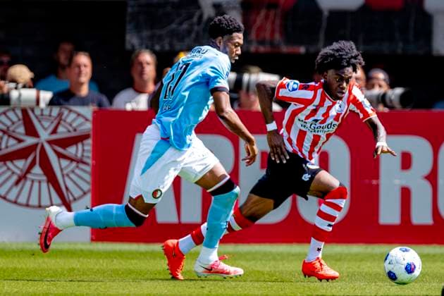 ROTTERDAM - SC Feyenoord Rotterdam forward Gaoussou Diarra, Sparta Rotterdam defender Lushendry Martes during the Vriendenloterij Eredivisie match between Sparta and Feyenoord at Stadion Het Kasteel on August 9, 2026 in Rotterdam, Netherlands. (Photo by DeFodi Images) - *** ROTTERDAM: SC Feyenoord Rotterdam forward Gaoussou Diarra and Sparta Rotterdam defender Lushendry Martes during the Vriendenloterij Eredivisie match between Sparta and Feyenoord at Stadion Het Kasteel on August 9, 2026, in Rotterdam, Netherlands. Photo by DeFodi Images