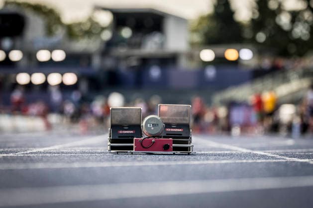 BIRMINGHAM, GREAT BRITAIN - AUGUST 9, 2026 : A starting block during the warm-up session ahead of the European Athletics Championships at Alexander Stadium on August 9, 2026 in Birmingham, Great Britain. Oregon Great Britain Copyright: xAxelxKohringx