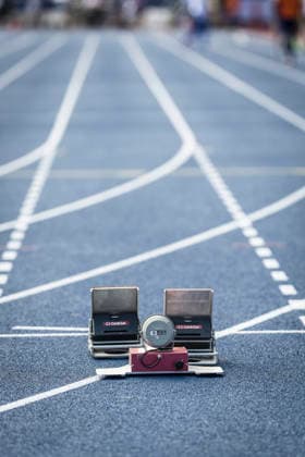 BIRMINGHAM, GREAT BRITAIN - AUGUST 9, 2026 : A starting block during the warm-up session ahead of the European Athletics Championships at Alexander Stadium on August 9, 2026 in Birmingham, Great Britain. Oregon Great Britain Copyright: xAxelxKohringx