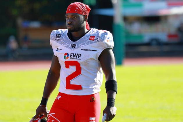 Chrisman Kyei (Potsdam Royals, 2), Düsseldorf Panther vs Potsdam Royals, American Football, GFL, German Football League, Season 2026, Week 14, 08.08.2026, Photo: PFA Klaus Sack Düsseldorf Stadion VfL Benrath NRW Deutschland Copyright: xFootxBowl KlausxSackx