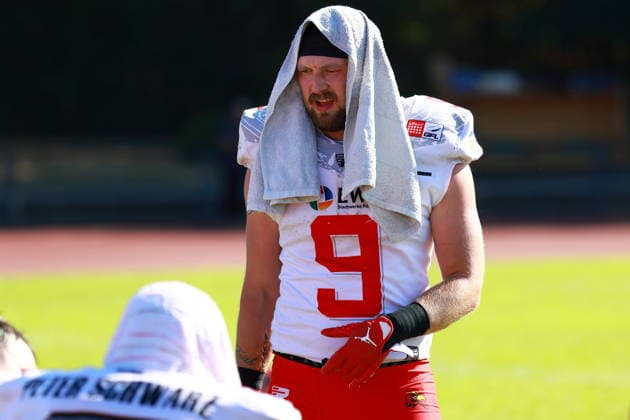 Heiko Bals (Potsdam Royals, 9), Düsseldorf Panther vs Potsdam Royals, American Football, GFL, German Football League, Season 2026, Week 14, 08.08.2026, Photo: PFA Klaus Sack Düsseldorf Stadion VfL Benrath NRW Deutschland Copyright: xFootxBowl KlausxSackx