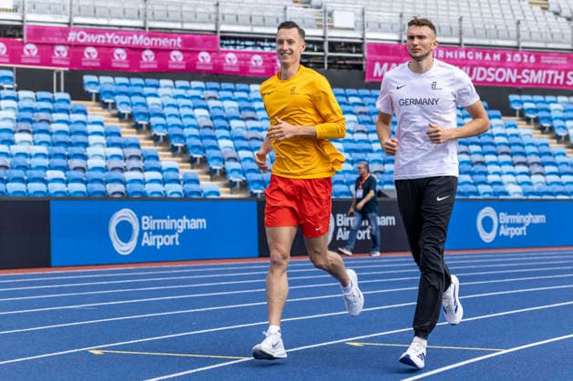 BIRMINGHAM, GREAT BRITAIN - AUGUST 9, 2026 : Kevin BRUCHA (GER Germany) and Simon BATZ (GER Germany) during the training day before the European Athletics Championships at Alexander Stadium on August 9, 2026 in Birmingham, Great Britain. Nordrhein-Westfalen Great Britain Copyright: xLeahxKohringx