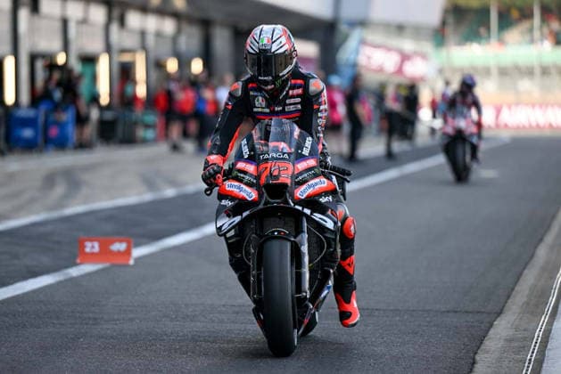 RECORD DATE NOT STATED 9th August 2026; Silverstone Circuit, Northamptonshire, England; 2026 MotoGP Grand Prix of Great Britain, Race Day; Marco Bezzecchi of Aprilia Racing enters the pit lane after warmup SimonxWest