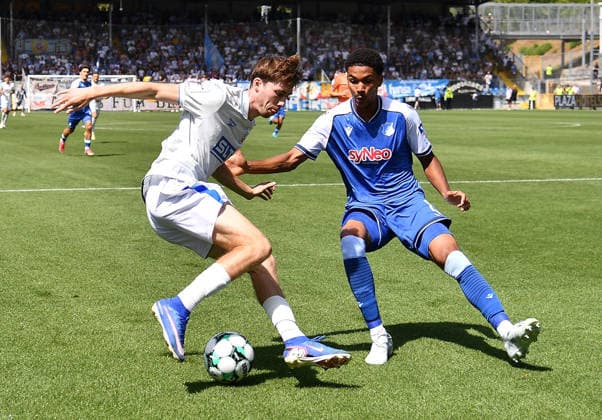 09.08.2026, xhbx, Fussball 3.Liga, TSG 1899 Hoffenheim U23 - Hansa Rostock v.l. Bernie Lennemann (Hansa Rostock), Tristian Spranger (TSG 1899 Hoffenheim U23) (DFL DFB REGULATIONS PROHIBIT ANY USE OF PHOTOGRAPHS as IMAGE SEQUENCES and or QUASI-VIDEO) Hoffenheim *** August 9, 2026, xhbx, Soccer 3rd Division, TSG 1899 Hoffenheim U23 vs. Hansa Rostock, Bernie Lennemann (Hansa Rostock), Tristian Spranger, TSG 1899 Hoffenheim U23. DFL and DFB regulations prohibit any use of photographs as image sequences and or quasi-video. Hoffenheim