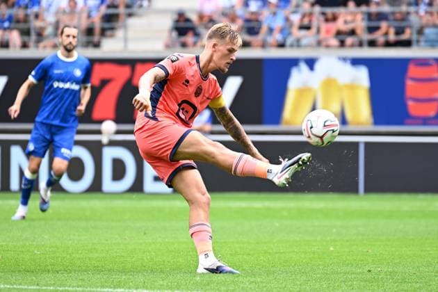 Mechelen s Fredrik Hammar pictured in action during a soccer match between KAA Gent and KV Mechelen, Sunday 09 August 2026 in Gent, on day 1 of the 2026-2027 Jupiler Pro League first division of the Belgian championship. MAARTENxSTRAETEMANS  x183010641x