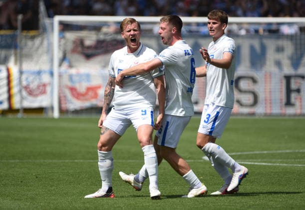 09.08.2026, xhbx, Fussball 3.Liga, TSG 1899 Hoffenheim U23 - Hansa Rostock v.l. Torjubel, Goal celebration, celebrate the goal 0:1 durch Andreas Voglsammer (Hansa Rostock) (DFL DFB REGULATIONS PROHIBIT ANY USE OF PHOTOGRAPHS as IMAGE SEQUENCES and or QUASI-VIDEO) Hoffenheim *** August 9, 2026, xhbx, Soccer 3rd Division, TSG 1899 Hoffenheim U23 vs. Hansa Rostock – Goal celebration, Goal celebration, celebrating the goal 0–1 by Andreas Voglsammer, Hansa Rostock. DFL and DFB regulations prohibit any use of photographs as image sequences and or quasi-video. Hoffenheim