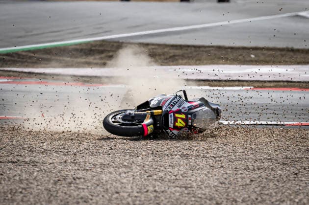 RECORD DATE NOT STATED 9th August 2026; Silverstone Circuit, Northamptonshire, England; 2026 MotoGP Grand Prix of Great Britain, Race Day; Tony Arbolino of Red Fanatic Racing crashes in the Qatar Airways British Grand Prix Moto2 race GodfreyxPitt