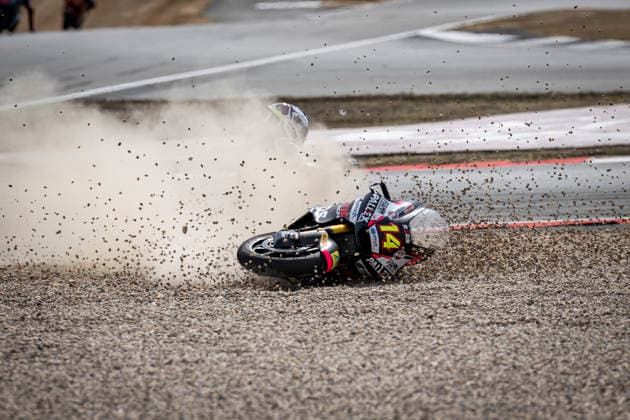 RECORD DATE NOT STATED 9th August 2026; Silverstone Circuit, Northamptonshire, England; 2026 MotoGP Grand Prix of Great Britain, Race Day; Tony Arbolino of Red Fanatic Racing crashes in the Qatar Airways British Grand Prix Moto2 race GodfreyxPitt