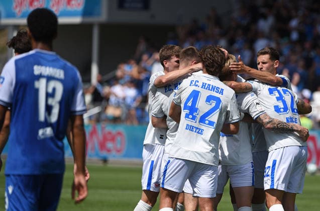 09.08.2026, xhbx, Fussball 3.Liga, TSG 1899 Hoffenheim U23 - Hansa Rostock v.l. Torjubel, Goal celebration, celebrate the goal 1:2 durch Andreas Voglsammer (Hansa Rostock) (DFL DFB REGULATIONS PROHIBIT ANY USE OF PHOTOGRAPHS as IMAGE SEQUENCES and or QUASI-VIDEO) Hoffenheim *** August 9, 2026, xhbx, Soccer 3rd Division, TSG 1899 Hoffenheim U23 vs. Hansa Rostock (left) Goal celebration, Goal celebration, celebrating the goal 1-2 by Andreas Voglsammer, Hansa Rostock. DFL and DFB regulations prohibit any use of photographs as image sequences and or quasi-video. Hoffenheim