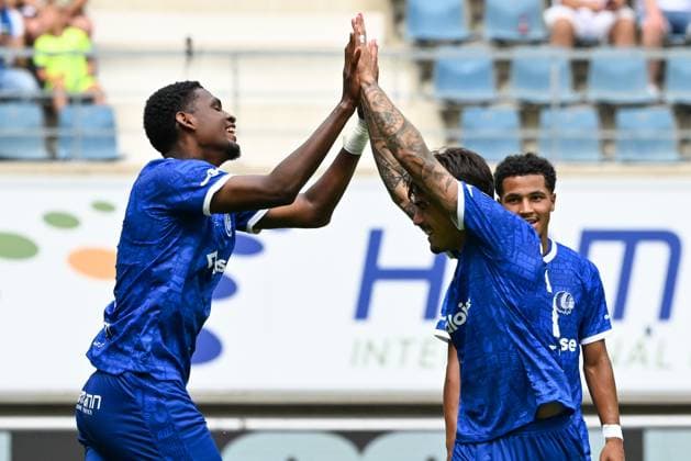 Mechelen s Kobe Corbanie pictured in action during a soccer match between KAA Gent and KV Mechelen, Sunday 9 August 2026 in Gent, on day 1 of the 2026-2027 Jupiler Pro League first division of the Belgian championship. JILLxDELSAUX  x183013284x