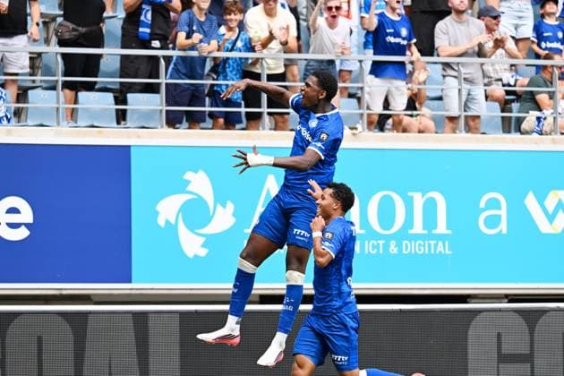 Gent s Josue Yamir Vergara celebrates after scoring the 2-0 goal during a soccer match between KAA Gent and KV Mechelen, Sunday 09 August 2026 in Gent, on day 1 of the 2026-2027 Jupiler Pro League first division of the Belgian championship. MAARTENxSTRAETEMANS  x183013344x