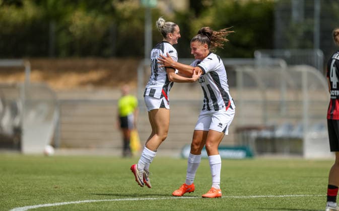 GER, Frankfurt, Eintracht Frankfurt II vs FC Ingolstadt, DFB, 2. Bundesliga, Fussball, Spielzeit 2026 2027, Stadion am Brentanobad, 2. Spieltag im Bild: Carina Wüst (FC Ingolstadt Frauen 14) erzielt den ersten Treffer und das 0:1, Tor, Jubel und Freude, Emotionen DFB DFL REGULATIONS PROHIBIT ANY USE OF PHOTOGRAPHS AS IMAGE SEQUENCES AND OR QUASI-VIDEO, 09.08.2026 *** GER, Frankfurt, Eintracht Frankfurt II vs. FC Ingolstadt, DFB, 2. Bundesliga, Soccer, 2026–2027 Season, Stadion am Brentanobad, Matchday 2 in pictures: Carina Wüst of FC Ingolstadt Women’s U-14 scores the first goal, making it 0–1, goal, Celebration and joy, emotions. DFB and DFL regulations prohibit any use of photographs as image sequences and or quasi-video. August 9, 2026 Copyright: HMBxMedia HendrikxHamelau