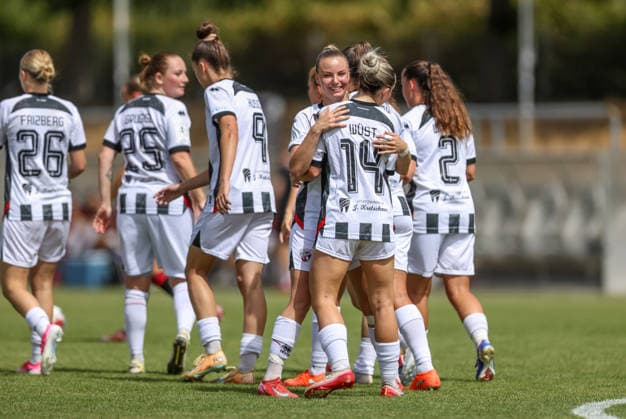 GER, Frankfurt, Eintracht Frankfurt II vs FC Ingolstadt, DFB, 2. Bundesliga, Fussball, Spielzeit 2026 2027, Stadion am Brentanobad, 2. Spieltag im Bild: Carina Wüst (FC Ingolstadt Frauen 14) erzielt den ersten Treffer und das 0:1, Tor, Jubel und Freude, Emotionen DFB DFL REGULATIONS PROHIBIT ANY USE OF PHOTOGRAPHS AS IMAGE SEQUENCES AND OR QUASI-VIDEO, 09.08.2026 *** GER, Frankfurt, Eintracht Frankfurt II vs. FC Ingolstadt, DFB, 2. Bundesliga, Soccer, 2026–2027 Season, Stadion am Brentanobad, Matchday 2 in pictures: Carina Wüst of FC Ingolstadt Women’s U-14 scores the first goal, making it 0–1, goal, Celebration and joy, emotions. DFB and DFL regulations prohibit any use of photographs as image sequences and or quasi-video. August 9, 2026 Copyright: HMBxMedia HendrikxHamelau