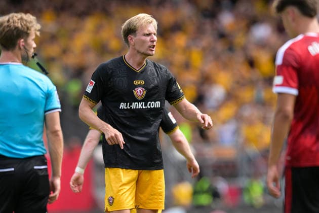 Fußball, 2. Bundesliga, 20260809, 1. FC Nürnberg - SG Dynamo Dresden. Im Bild Vincent VERMEIJ (Dresden, 9) unzufrieden. Nürnberg Max-Morlock-Stadion Bayern Deutschland *** Soccer, 2. Bundesliga, 20260809, 1. FC Nürnberg vs. SG Dynamo Dresden. Pictured: Vincent VERMEIJ. Dresden, 9. Dissatisfied. Nuremberg. Max Morlock Stadium. Bavaria, Germany Copyright: Passion2Press MarkusxFischerx