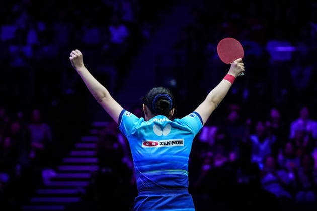 (260809) -- YOKOHAMA, Aug. 9, 2026 -- Harimoto Miwa of Japan celebrates during the women s singles final match between Harimoto Miwa of Japan and Chen Xingtong of China at the WTT Champions Yokohama 2026 in Yokohama, Japan, Aug. 9, 2026. ) (SP)JAPAN-YOKOHAMA Table tennis, Tischtennis WTT CHAMPIONS YOKOHAMA-WOMEN S SINGLES JiaxHaocheng 