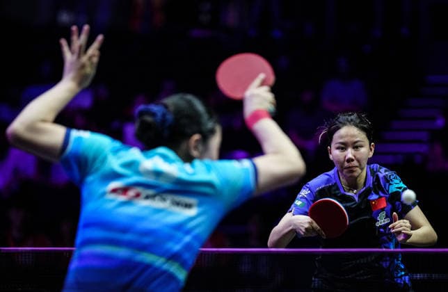 (260809) -- YOKOHAMA, Aug. 9, 2026 -- Chen Xingtong (R) of China competes during the women s singles final match between Harimoto Miwa of Japan and Chen Xingtong of China at the WTT Champions Yokohama 2026 in Yokohama, Japan, Aug. 9, 2026. ) (SP)JAPAN-YOKOHAMA Table tennis, Tischtennis WTT CHAMPIONS YOKOHAMA-WOMEN S SINGLES JiaxHaocheng 