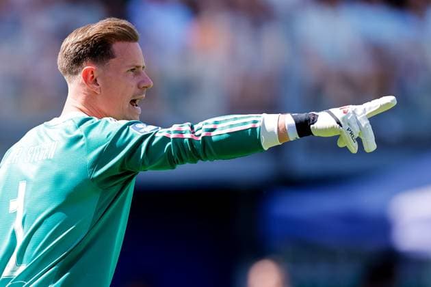 ZWOLLE , 09-08-2026 , MAC3park stadion , season 2026 2027 , Dutch Eredivisie football , match between PEC Zwolle and Ajax , picture shows Ajax goalkeeper Marc-Andre ter Stegen gestures PEC - Ajax  x205579860x Copyright: