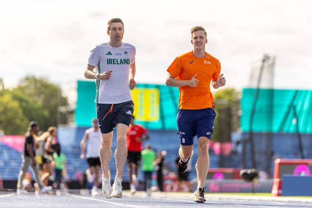 2026 European Athletics Championships Previews, Alexander Stadium, Birmingham 9 8 2026 Mark English with The Netherlands Tony van Diepen training in Alexander Stadium ahead of the 2026 European Athletics Championships Mark English Tony van Diepen 9 8 2026  Copyright: xx MT2_2463