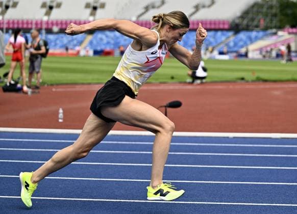 Belgian Paulien Couckuyt pictured in action during a training session in preparation of the European Athletics Championships (August 10ï¿½18), in Birmingham, United Kingdom, on Sunday 09 August 2026. ERICxLALMAND  x183015171x