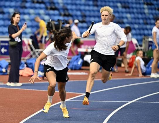Belgian athlete Ilana Hanssens and Belgian Adrien Quartier pictured in action during a training session in preparation of the European Athletics Championships (August 10ï¿½18), in Birmingham, United Kingdom, on Sunday 09 August 2026. ERICxLALMAND  x183015567x