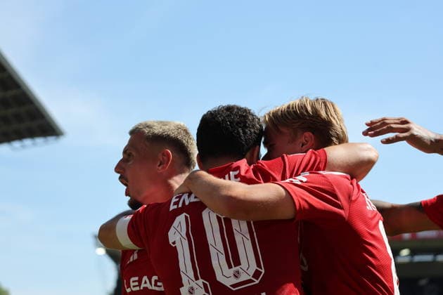 Cottbuser Torjubel Fussball 2. Bundesliga 2026 2027 FC Energie Cottbus - Hannover 96 *** Cottbus Goal Celebration: Soccer, 2. Bundesliga, 2026–2027, FC Energie Cottbus vs. Hannover 96