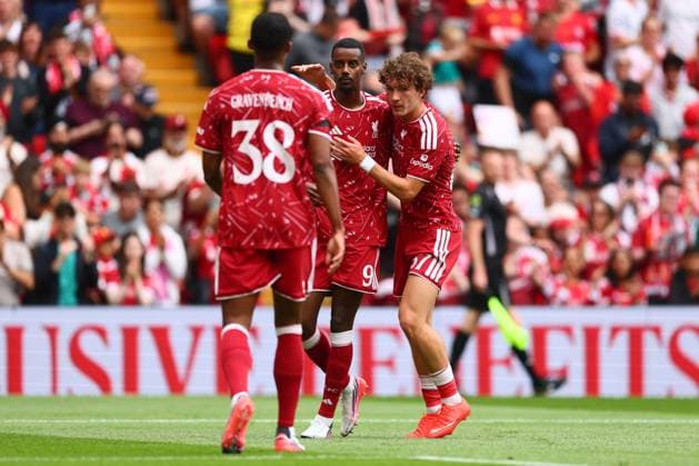 Alexander Isak of Liverpool scores to make it 1-0 and celebrates Liverpool v Monaco, Pre Season Friendly, Football, Anfield, Liverpool, UK - 09 Aug 2026Liverpool Anfield United Kingdom EDITORIAL USE ONLY No use with unauthorised audio, video, data, fixture lists, club league logos or live services. Online in-match use limited to 120 images, no video emulation. No use in betting, games or single club league player publications.  Copyright: xPaulxCurrie Shutterstockx 17051142ae