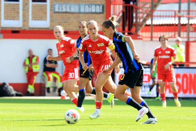 09.08.2026, GER Deutschland, Fussball, 1.Frauen-Fussballbundesliga, 202672027, Alte Foersterei, 1.FC Union vs. Inter Mailand Lisa Heiseler (1.FC Union Berlin 7), Magull Lina (Inter Mailand 10) 1. Liga: DFB DFL regulations prohibit any use of photographs as image sequences and or quasi-video) Berlin Stadion Alte Foersterei Berlin Deutschland *** August 9, 2026, GER Germany, Soccer, Women s Bundesliga 1, 2026–2027, Alte Foersterei, 1. FC Union vs. Inter Milan, Lisa Heiseler, 1. FC Union Berlin 7, Lina Magull, Inter Milan 10. DFB and DFL regulations prohibit any use of photographs as image sequences and or quasi-video. Berlin, Alte Foersterei Stadium, Berlin, Germany Copyright: xNordphotox xEnglerx