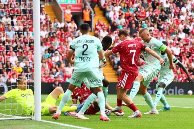 Florian Wirtz of Liverpool scores to make it 2-0 and celebrates Liverpool v Monaco, Pre Season Friendly, Football, Anfield, Liverpool, UK - 09 Aug 2026Liverpool Anfield United Kingdom EDITORIAL USE ONLY No use with unauthorised audio, video, data, fixture lists, club league logos or live services. Online in-match use limited to 120 images, no video emulation. No use in betting, games or single club league player publications.  Copyright: xPaulxCurrie Shutterstockx 17051142aq