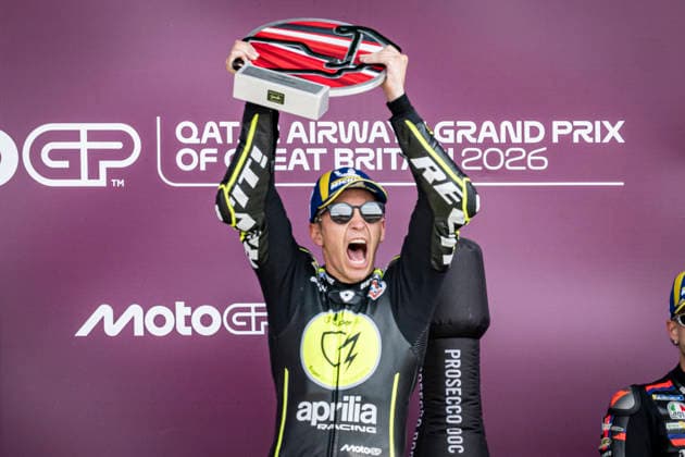 RECORD DATE NOT STATED 9th August 2026; Silverstone Circuit, Northamptonshire, England; 2026 MotoGP Grand Prix of Great Britain, Race Day; Raul Fernandez of the Superfile Trackhouse Team celebrates winning the Qatar Airways British Grand Prix MotoGP GodfreyxPitt