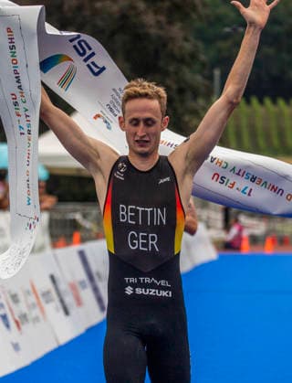 August 9, 2026, Nyon, Vaud, Switzerland: Nyon Switzerland, 08 09 2026: BETTIN BENEDIKT of Germany wins the race and takes the gold medal at the international university championship during FISU World University Championship Triathlon Nyon 2026 (International University Sports Federation). The NyonTriathlon is the final of the FISU World University Triathlon Championship which also the 37th edition and took place at Nyon in Vaud in Switzerland. FISU World University Championship Triathlon Nyon 2026  - ZUMAd206 20260809_zip_d206_011 Copyright: xEricxDubostx