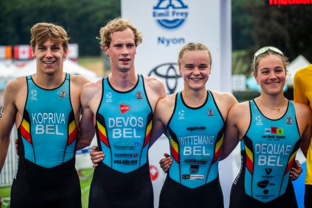 August 9, 2026, Nyon, Vaud, Switzerland: Nyon Switzerland, 08 09 2026: The Belgian team wins the medal at the championship during FISU World University Championship Triathlon Nyon 2026 (International University Sports Federation). The NyonTriathlon is the final of the FISU World University Triathlon Championship which also the 37th edition and took place at Nyon in Vaud in Switzerland. FISU World University Championship Triathlon Nyon 2026  - ZUMAd206 20260809_zip_d206_017 Copyright: xEricxDubostx