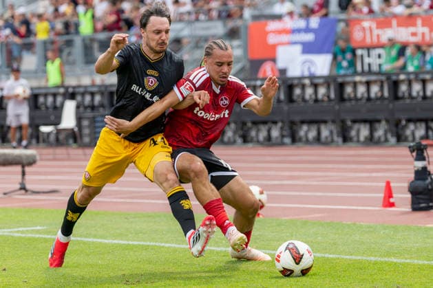 v.l.n.r.: Simon Straudi (Dynamo Dresden) und Rafael Lubach (1. FC Nürnberg), im 2. Bundesliga-Spiel zwischen dem 1. FC Nürnberg und Dynamo Dresden im Max-Morlock-Stadion, Nürnberg, Deutschland, am 9. August 2026. in action during the 2nd Bundesliga match between 1. FC Nuremberg and Dynamo Dresden at the Max-Morlock Stadium, Nuremberg, Germany, on August 9, 2026. DFB DFL REGULATIONS PROHIBIT ANY USE OF PHOTOGRAPHS AS IMAGE SEQUENCES AND OR QUASI-VIDEO, *** From left to right: Simon Straudi of Dynamo Dresden and Rafael Lubach of 1 FC Nuremberg, in the 2. Bundesliga match between 1 FC Nuremberg and Dynamo Dresden at the Max Morlock Stadium, Nuremberg, Germany, on August 9, 2026, in action during the 2. Bundesliga match between 1. FC Nuremberg and Dynamo Dresden at the Max Morlock Stadium, Nuremberg, Germany, on August 9, 2026. DFB and DFL regulations prohibit any use of photographs as image sequences and or quasi-video, Copyright: HMBxMedia xHeikoxBecker