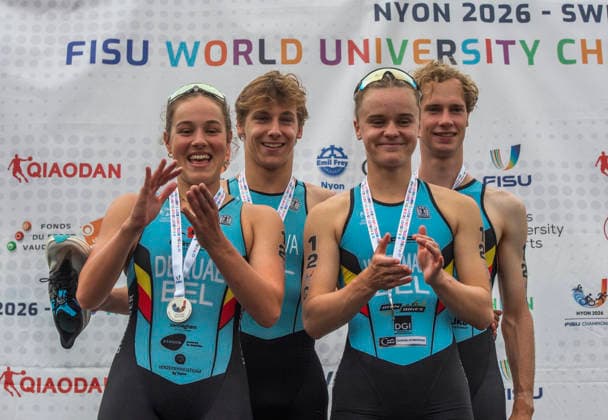 August 9, 2026, Nyon, Vaud, Switzerland: Nyon Switzerland, 08 09 2026: The Belgian team wins the medal at the championship during FISU World University Championship Triathlon Nyon 2026 (International University Sports Federation). The NyonTriathlon is the final of the FISU World University Triathlon Championship which also the 37th edition and took place at Nyon in Vaud in Switzerland. FISU World University Championship Triathlon Nyon 2026  - ZUMAd206 20260809_zip_d206_020 Copyright: xEricxDubostx