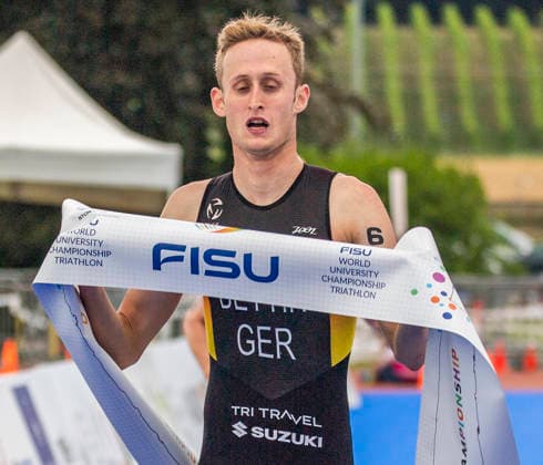 August 9, 2026, Nyon, Vaud, Switzerland: Nyon Switzerland, 08 09 2026: BETTIN BENEDIKT of Germany wins the race and takes the gold medal at the international university championship during FISU World University Championship Triathlon Nyon 2026 (International University Sports Federation). The NyonTriathlon is the final of the FISU World University Triathlon Championship which also the 37th edition and took place at Nyon in Vaud in Switzerland. Nyon Switzerland - ZUMAd206 20260809_zip_d206_009 Copyright: xEricxDubostx