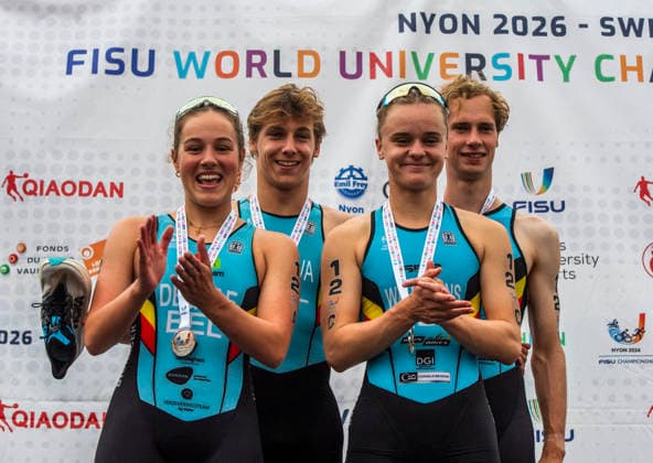 August 9, 2026, Nyon, Vaud, Switzerland: Nyon Switzerland, 08 09 2026: The Belgian team wins the medal at the championship during FISU World University Championship Triathlon Nyon 2026 (International University Sports Federation). The NyonTriathlon is the final of the FISU World University Triathlon Championship which also the 37th edition and took place at Nyon in Vaud in Switzerland. Nyon Switzerland - ZUMAd206 20260809_zip_d206_019 Copyright: xEricxDubostx