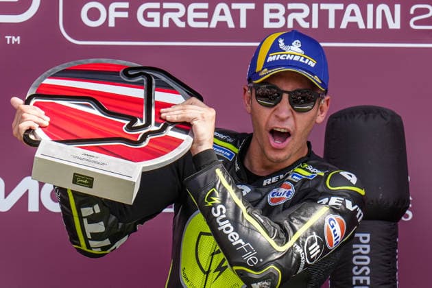Raul Fernandez (Spain) of the SuperFile Trackhouse MotoGP Team ( 25) celebrates on the podium after winning the MotoGP Race at Round 12 of the 2026 Qatar Airways Grand Prix of Great Britain at Silverstone Circuit, Towcester, England on the 9 August 2026.  Copyright: xDavidxHornx PMI-7310-0301
