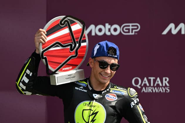RECORD DATE NOT STATED 9th August 2026; Silverstone Circuit, Northamptonshire, England; 2026 MotoGP Grand Prix of Great Britain, Race Day; Raul Fernandez of SuperFile Trackhouse MotoGP Team with the winners trophy SimonxWest