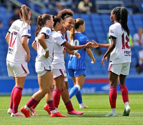 Brighton and Hove Albion Women v Paris Saint-Germain Women Pre-Season Friendly Alyssa Charlier of Paris Saint-Germain Women celebrates their first goal during the Pre-Season Friendly match at the American Express Stadium, Brighton and Hove 09 08 2026 UK Newspapers OUT Copyright: xNeilxHolmesx FIL-23742-0022