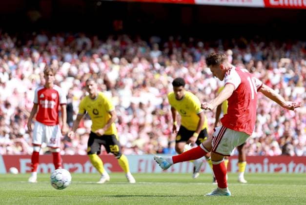 Viktor Gyokeres of Arsenal scores their side s second goal of the game from the penalty spot Arsenal v Borussia Dortmund, Pre Season Friendly, Football, Emirates Stadium, London, UK - 09 Aug 2026London Emirates Stadium United Kingdom EDITORIAL USE ONLY No use with unauthorised audio, video, data, fixture lists, club league logos or live services. Online in-match use limited to 120 images, no video emulation. No use in betting, games or single club league player publications.  Copyright: xGeorgexTewkesbury Shutterstockx 17051143aq