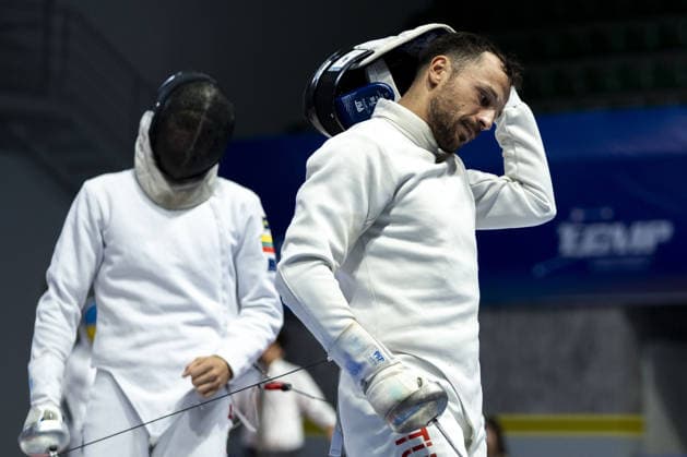 2026 European Senior Modern pentathlon, moderner Fünfkampf Championship in Istanbul ISTANBUL, TURKIYE - AUGUST 9: Bugra Unal (R) of Turkiye competes against Jonas Kalaminskas (L) of Lithuania during the fencing stage of the 2026 European Senior Modern Pentathlon Championship at Burhan Felek Sports Complex in Istanbul, Turkiye on August 9, 2026. Arife Karakum Anadolu Istanbul Turkey. Editorial use only. Please get in touch for any other usage.  Copyright: x2026xAnadoluxArifexKarakumx