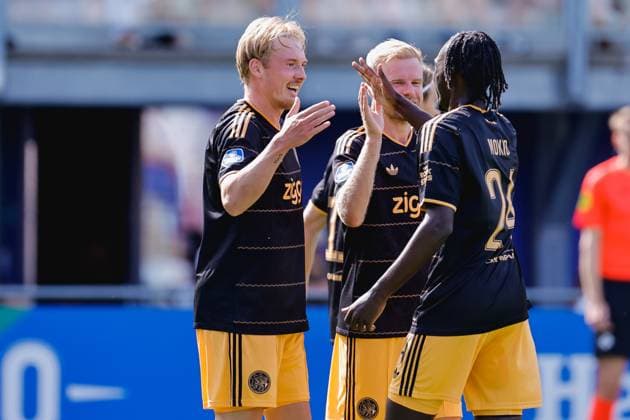 ZWOLLE , 09-08-2026 , MAC3park stadion , season 2026 2027 , Dutch Eredivisie football , match between PEC Zwolle and Ajax , picture shows Ajax player Julian Brandt, Ajax player Jorthy Mokio PEC - Ajax  x205582777x Copyright: