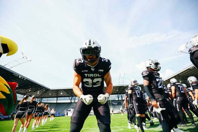 AMERICAN FOOTBALL - EFA, Raiders vs Musketeers INNSBRUCK,AUSTRIA,09.AUG.26 - AMERICAN FOOTBALL - EFA, Raiders Tirol vs Paris Musketeers. Image shows Philip Seelos (Raiders).  GEPAxpictures xOleskiixMarusyk