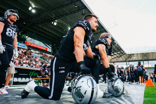 AMERICAN FOOTBALL - EFA, Raiders vs Musketeers INNSBRUCK,AUSTRIA,09.AUG.26 - AMERICAN FOOTBALL - EFA, Raiders Tirol vs Paris Musketeers. Image shows players of Raiders Tirol.  GEPAxpictures xOleskiixMarusyk