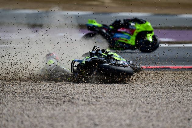 motor racing, Motorsport Moto GP Qatar Airways Grand Prix of Great Britain Trackhouse MotoGP Team rider Ai Ogura (79) crashes during the Moto GP Qatar Airways Grand Prix of Great Britain at Silverstone, Towcester, UK on 9 August 2026. Towcester Silverstone Northamptonshire UK Editorial use only , Copyright: xDennisxGoodwinx PSI-24671-0062