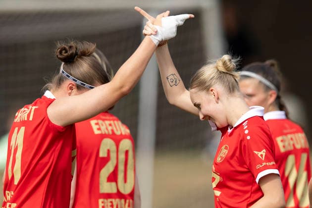 KOWO Sommercup 2026: 1. FFV Erfurt vs. SG Dynamo Dresden; Erfurt; 09.08.2026 1:0 durch Maja Felicitas Bauerschmidt ( 10; 1. FFV Erfurt) (rechts) und Laura Krug ( 11; 1. FFV Erfurt) (links) KOWO Sommercup 2026: 1. FFV Erfurt vs. SG Dynamo Dresden; Sportforum Johannesplatz Erfurt; 09.08.2026 *** KOWO Summer Cup 2026: FFV Erfurt vs. SG Dynamo Dresden, Erfurt, August 9, 2026, 1–0 (goal by Maja Felicitas Bauerschmidt, 10, FFV Erfurt, right; Laura Krug, 11, FFV Erfurt, left) KOWO Summer Cup 2026 1 FFV Erfurt vs. SG Dynamo Dresden Sportforum Johannesplatz, Erfurt August 9, 2026 Copyright: xBEAUTIFULxSPORTS Duehringx