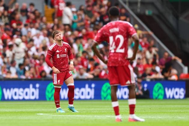 Harvey Elliott of Liverpool looks dejected after the 3rd goal scored by Paris Brunner of Monaco Liverpool v Monaco, Pre Season Friendly, Football, Anfield, Liverpool, UK - 09 Aug 2026Liverpool Anfield United Kingdom EDITORIAL USE ONLY No use with unauthorised audio, video, data, fixture lists, club league logos or live services. Online in-match use limited to 120 images, no video emulation. No use in betting, games or single club league player publications.  Copyright: xPaulxCurrie Shutterstockx 17051142eu