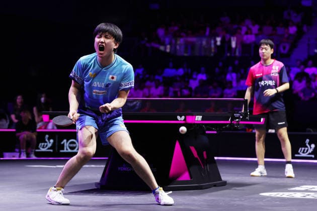 (L-R) Tomokazu Harimoto (JPN), OH Junsung (KOR), AUGUST 9, 2026 - Table tennis, Tischtennis : WTT Champions Yokohama 2026 Men s Singles Final at Yokohama BUNTAI, Kanagawa, Japan.  aflo_340457604 YUTAKAx